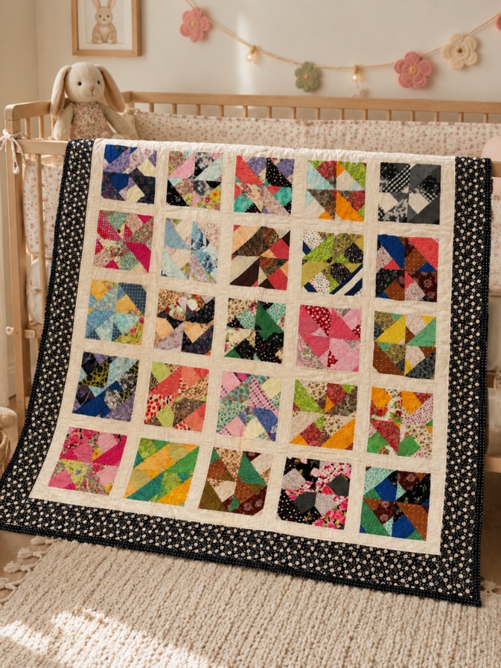 Handmade Vintage Patchwork Quilt Throw Cottagecore Scrappy Quilt 62x62